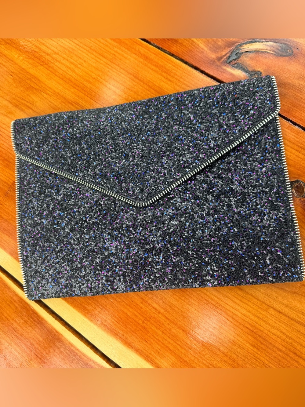 Rebecca Minkoff Sparkle Envelope Clutch Bag in Black
